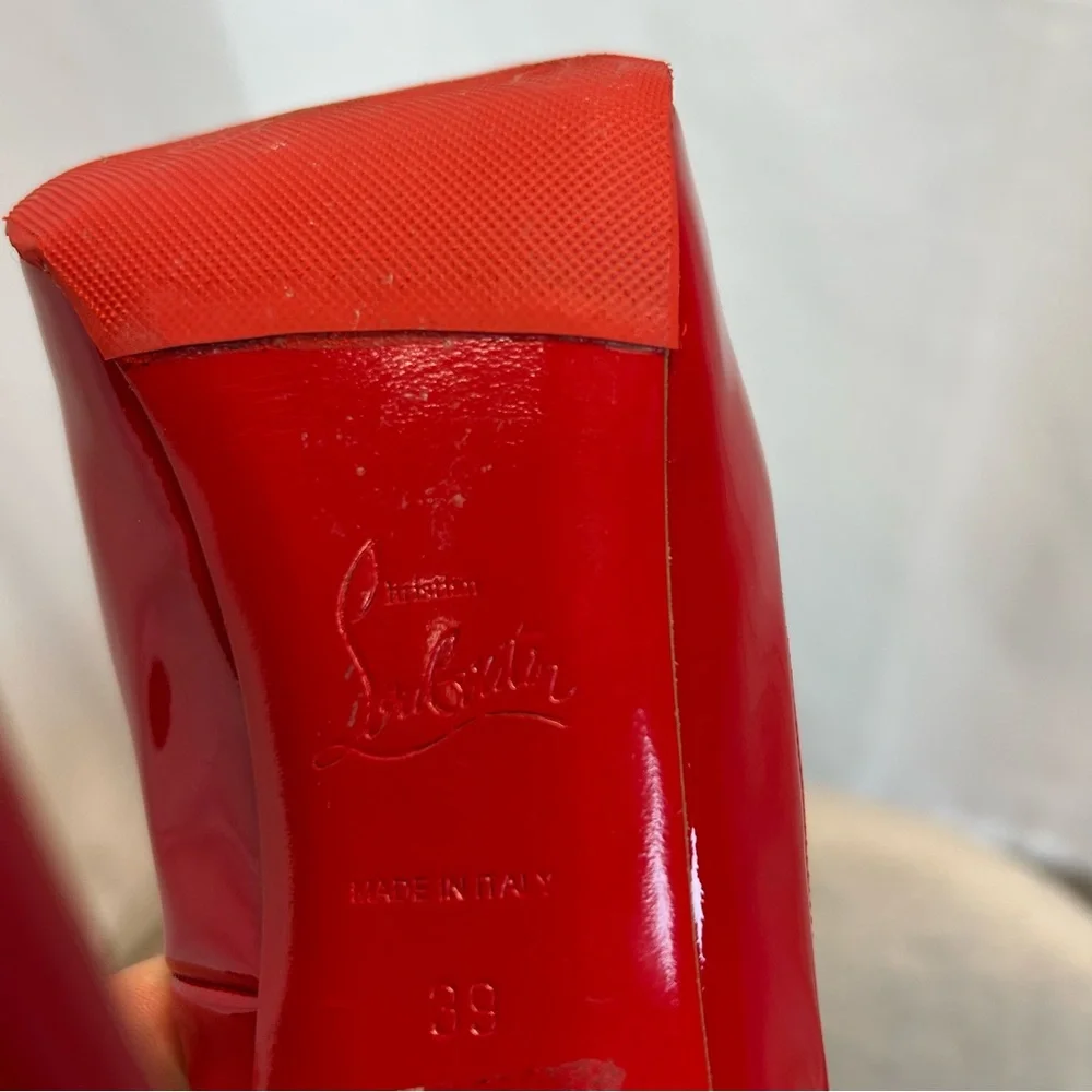 Christian Louboutin Red Patent Leather Hyper Prive Peep Toe Platform Pumps Sz 39